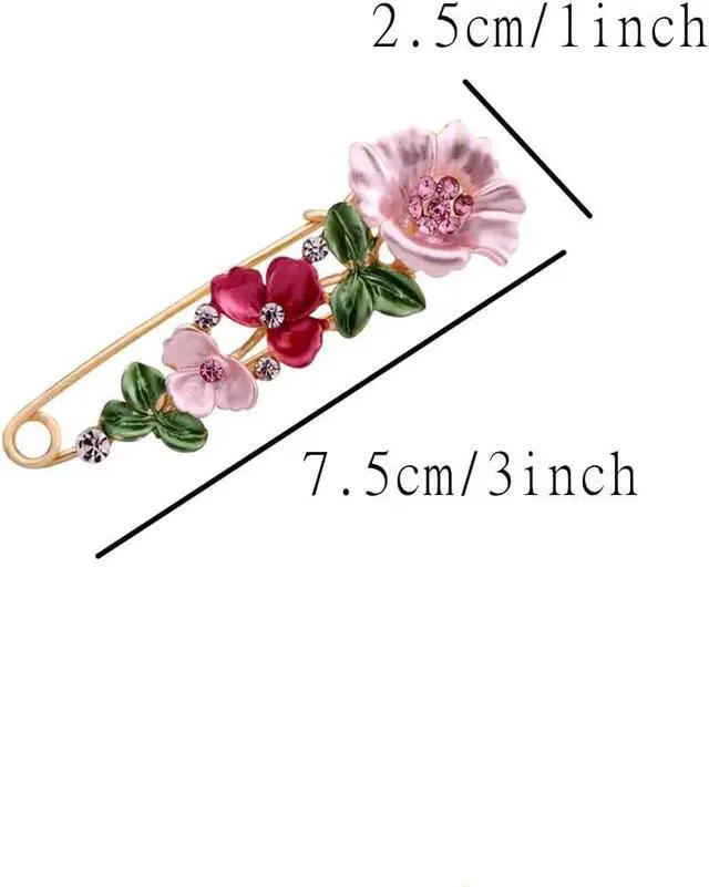 Alt view image 2 of 7 - Flower Safety Decorative Pins Brooch Clip, 2PCS Crystal Flower Safety Decorative Brooches Pins, Metal Flower Safety Decorative Pins for Clothing Scarves Shawl Buttons Christmas Gift
