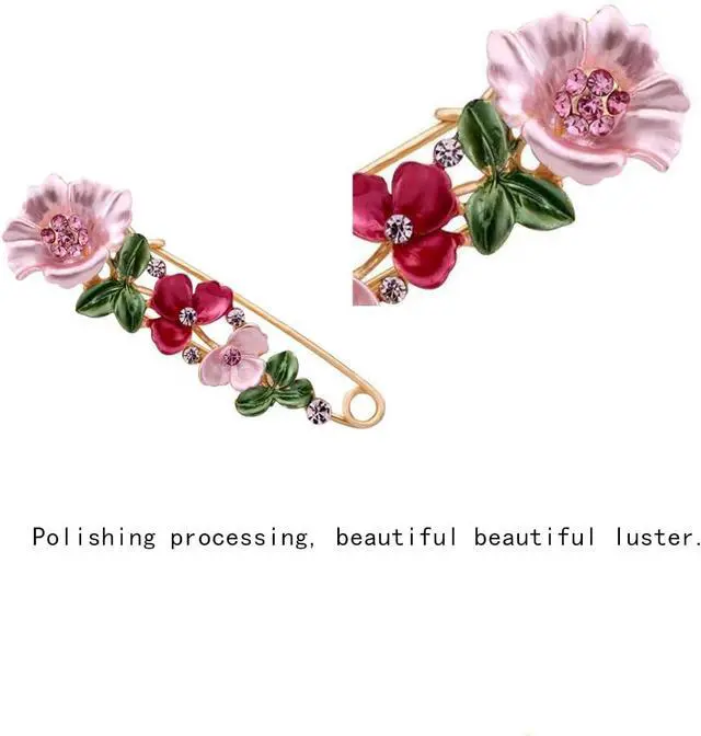 Alt view image 5 of 7 - Flower Safety Decorative Pins Brooch Clip, 2PCS Crystal Flower Safety Decorative Brooches Pins, Metal Flower Safety Decorative Pins for Clothing Scarves Shawl Buttons Christmas Gift