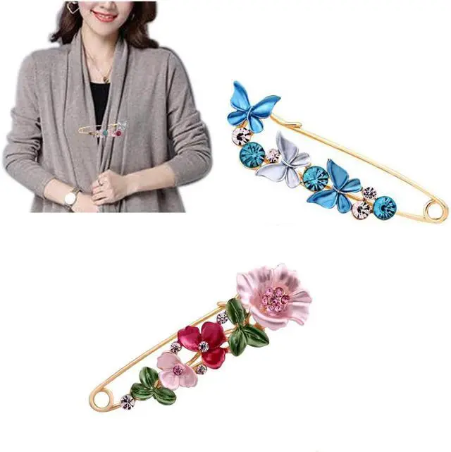 Alt view image 7 of 7 - Flower Safety Decorative Pins Brooch Clip, 2PCS Crystal Flower Safety Decorative Brooches Pins, Metal Flower Safety Decorative Pins for Clothing Scarves Shawl Buttons Christmas Gift