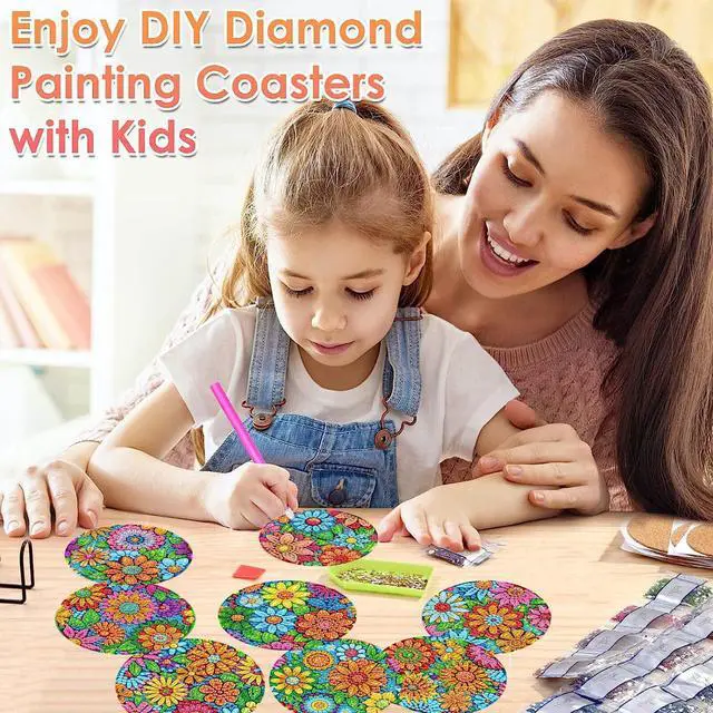 Alt view image 4 of 7 - ijbnhd 8 Pcs Flowers Diamond Art Coasters with Holder (Cork Wooden Pad) | DIY Flowers Diamond Painting Coasters 5D Diamond Art Coaster with Cork Pads for Adults for Holiday Gift