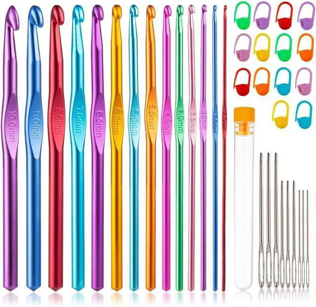 Main image of Vodiye 14 Sizes Crochet Hooks Set 2.010.0mm, Colorful Metal Crochet Needles, Ergonomic for Comfortable Crocheting