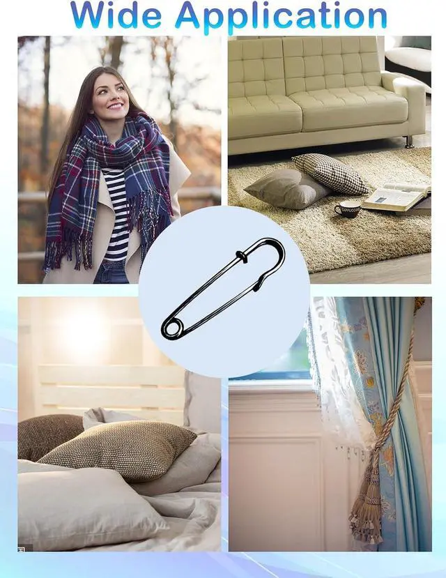 Alt view image 5 of 6 - Large Safety Pins,15Pcs 63mm/2.5" Large Safety Pins Heavy Duty Metal Big Safety Pin for Clothes Extra Giant Safety Pin for Fixed Blankets,Shawl,Skirts Black Clothes Pins for Thick Fabric,Leather