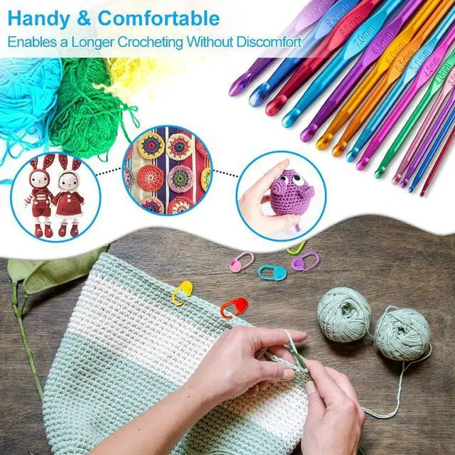 Alt view image 2 of 7 - Vodiye 14 Sizes Crochet Hooks Set 2.010.0mm, Colorful Metal Crochet Needles, Ergonomic for Comfortable Crocheting