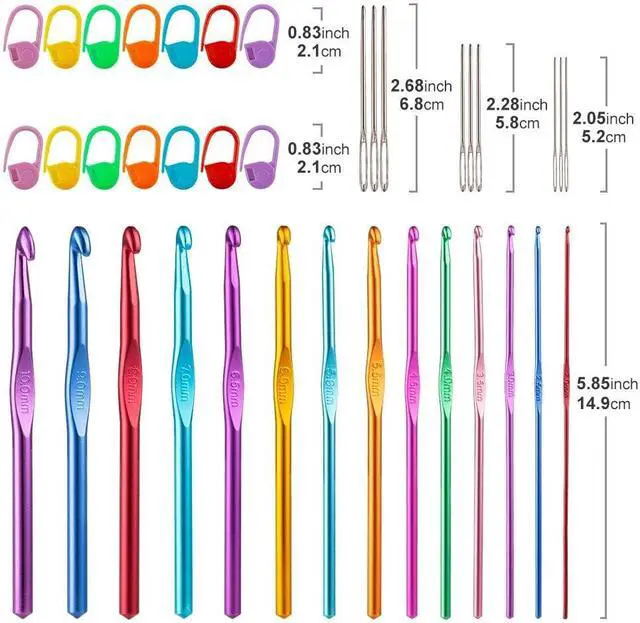 Alt view image 5 of 7 - Vodiye 14 Sizes Crochet Hooks Set 2.010.0mm, Colorful Metal Crochet Needles, Ergonomic for Comfortable Crocheting