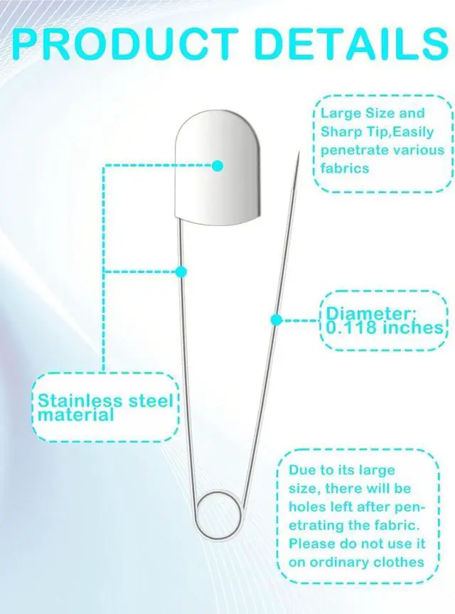 Alt view image 3 of 7 - 5 Inch Large Safety Pins,5 Pcs Extra Large Safety Pins Heavy Duty Stainless Steel Strong Jumbo Safety Pin for Blankets,Laundry,Crafts Decorations,Key Rings,Outdoor(Silvery)