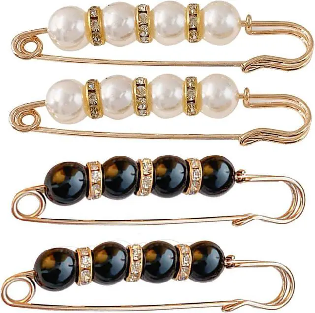 Main image of Fancy Rhinestones Pearls Safety Pin Brooch, Pearl Brooch Pins, Sweater Shawl Crystal Clip, for Women Girls Clothing Accessories