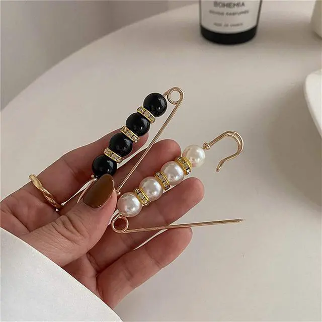 Alt view image 4 of 7 - Fancy Rhinestones Pearls Safety Pin Brooch, Pearl Brooch Pins, Sweater Shawl Crystal Clip, for Women Girls Clothing Accessories