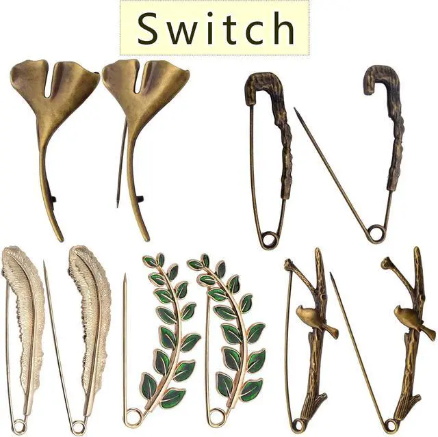 Alt view image 2 of 6 - 5pcs 5 Styles Extra Large Safety Pins Vintage Alloy Brooches Safety Pins Heavy Duty Quality Lapel Pins for Scarf Blankets Skirts Kilts Knitted Fabric Crafts