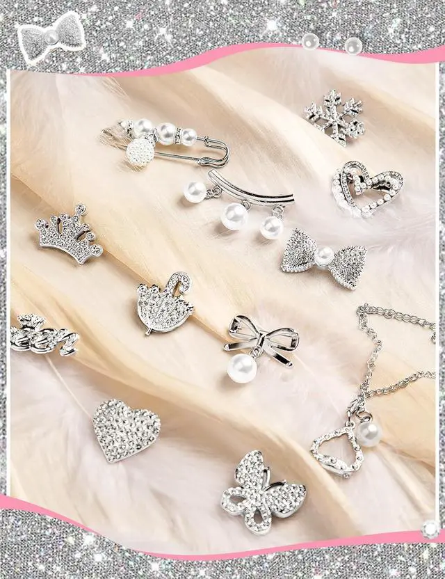 Alt view image 5 of 6 - RQAYE 80pcs Junk Socks Charms Kit, Gold Brooches and Pins for Women,Pearl and Rhinestone Shoe Charms with Safety Pins for Hat Clothes Bags