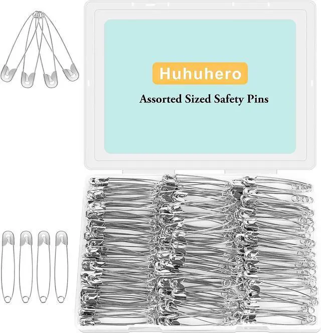 Main image of Huhuhero 200PCS Large Safety Pins, 2.2 Inches Heavy Duty for Clothes Sewing | Rust-Resistant Nickel Plated Steel, Sharp Edge Big Pin for Daily Use, Art & Craft Supplies