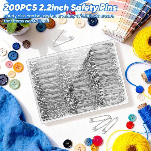 Alt view image 5 of 7 - Huhuhero 200PCS Large Safety Pins, 2.2 Inches Heavy Duty for Clothes Sewing | Rust-Resistant Nickel Plated Steel, Sharp Edge Big Pin for Daily Use, Art & Craft Supplies