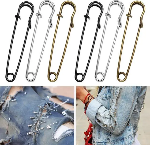 Alt view image 5 of 7 - 60pcs 3 Inch Large Safety Pins, Blanket Pins | Black, Silver, Bronze, Heavy Duty, For Clothes, Leather, Canvas, Shawls, Skirts, Kilts