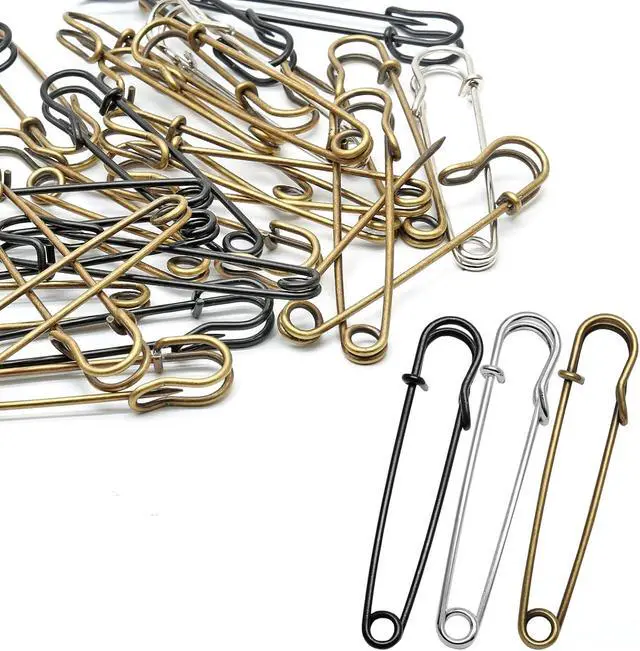 Alt view image 6 of 7 - 60pcs 3 Inch Large Safety Pins, Blanket Pins | Black, Silver, Bronze, Heavy Duty, For Clothes, Leather, Canvas, Shawls, Skirts, Kilts