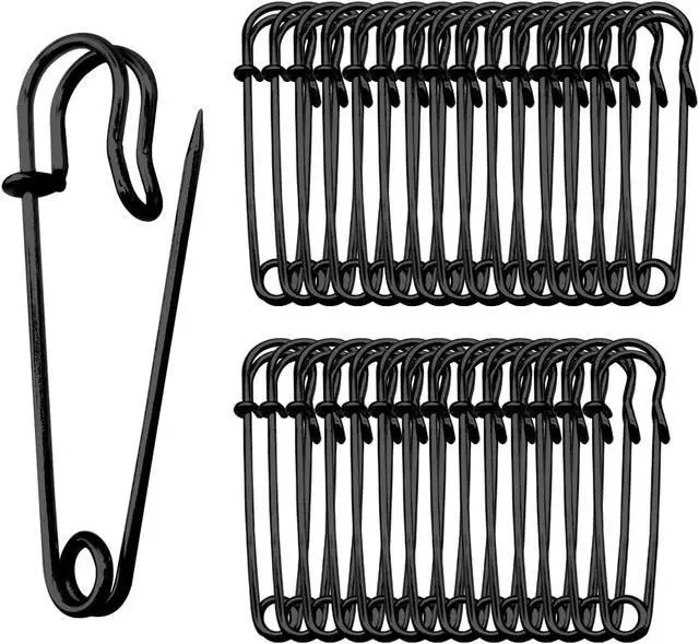 Main image of Safety Pins Brooches 2 inch/50mm Heavy Duty Blanket Pins for Blankets, Crafts, Kilts, Skirts, Sweaters, Shawls - 30 Pack (2 Inch/50mm, Black)