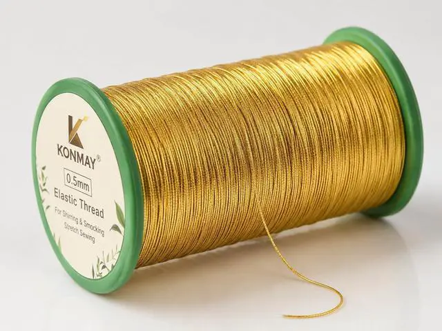 Main image of KONMAY 0.5MM Metallic Gold Elastic Sewing Thread(440 Yards)- Stretch Shimmer String for Smocking, Shirring, Gatherring,Ruching&Decorative Garment Sewing