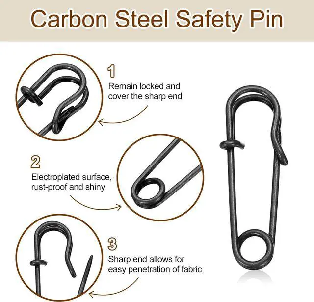 Alt view image 3 of 6 - HARFINGTON 20pcs Safety Pins 1.06 Inch (27mm) Electroplated Steel Large Safety Pin Heavy Duty Sewing Safety Pins Bulk for Clothes Sewing Arts DIY Crafts, Black