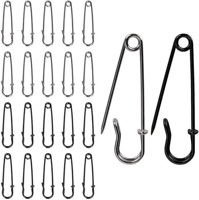 Main image of 20-Pack 2-Inch Heavy-Duty Steel Safety Pins Silver & Black (10 Each) for Blankets, Apparel, Crafts & Canvas