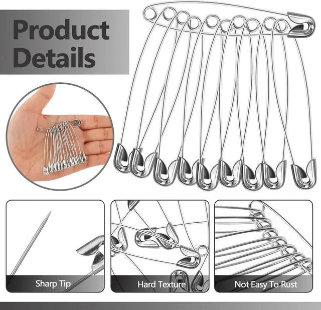 Alt view image 3 of 7 - 400 PCS 2.1 Inch Large Safety Pins, Safety Pin for Clothes, Safety Pins Heavy Duty for Sewing, Clothing and DIY Crafts