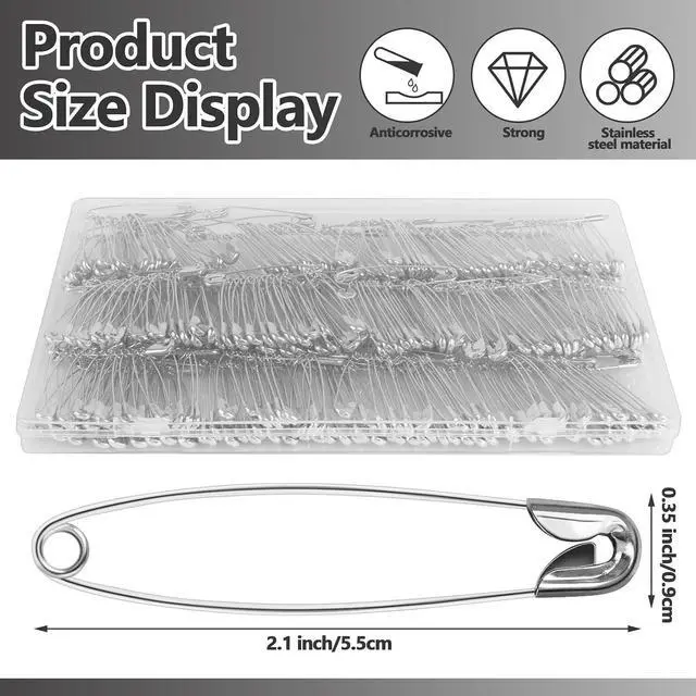 Alt view image 2 of 7 - 400 PCS 2.1 Inch Large Safety Pins, Safety Pin for Clothes, Safety Pins Heavy Duty for Sewing, Clothing and DIY Crafts