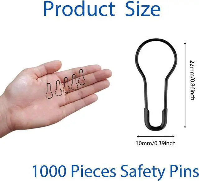 Alt view image 2 of 7 - 1000Pcs Black Safety Pins 0.8" Metal Bulb Pins Gourd Pin Clothing Tag Pins Calabash Pin for DIY Craft, Home Accessories