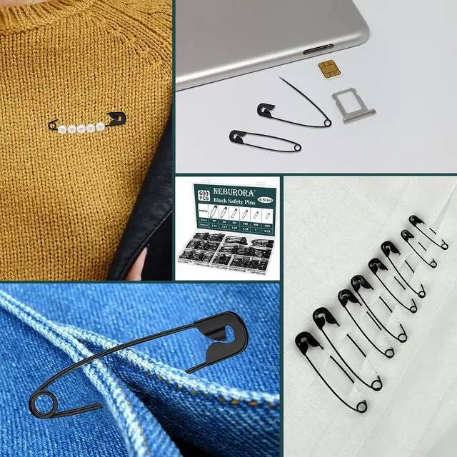 Alt view image 5 of 7 - NEBURORA 600 Pcs Black Safety Pin Assorted 6 Different Sizes | Small and Large Safety Pins for Clothes, Office, Sewing Craft and Arts Pinning