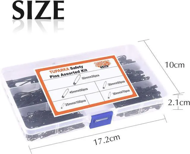 Alt view image 3 of 6 - TUPARKA 5 Sizes Black Safety Pins Assorted 25-55mm Small and Large Safety Pins for Art Craft Sewing Jewelry Making in a PP Box (300 pcs)