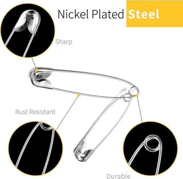 Alt view image 3 of 6 - XKDOUS 150 Pack Safety Pins for Clothes 3 Universal Assorted Sizes, Gold | Small & Large Safety Pin, Strong Heavy Duty Sharp Edge Pins Bulk, Fasteners for Clothing, Sewing, Crafting