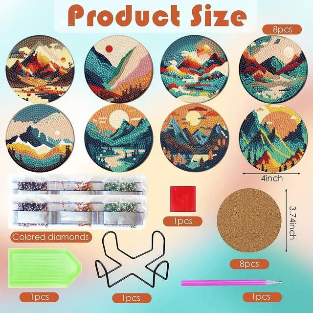 Alt view image 3 of 6 - ijbnhd 8 Pcs Sunset Diamond Painting Coasters with Holder 4X4inch | Abstract Landscape Diamond Art Coasters Diamond Painting Kits for Beginners, Adults Art Craft Supplies