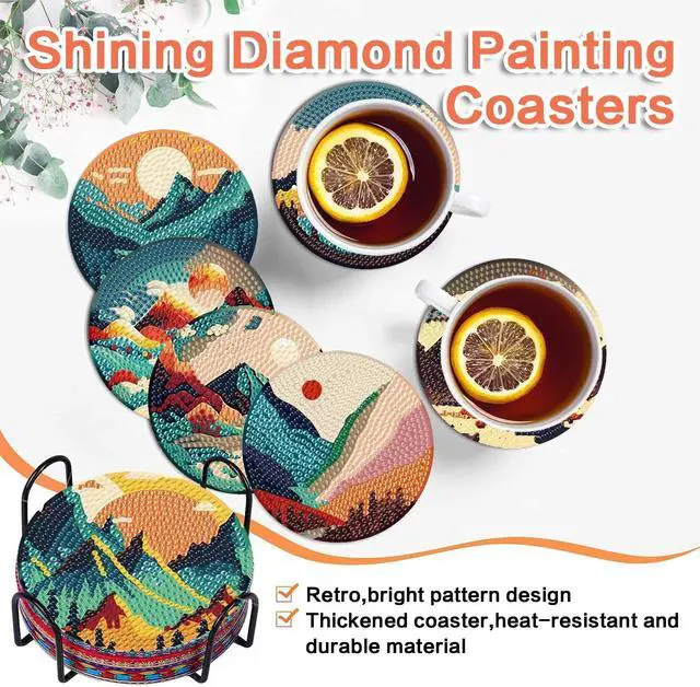 Alt view image 4 of 6 - ijbnhd 8 Pcs Sunset Diamond Painting Coasters with Holder 4X4inch | Abstract Landscape Diamond Art Coasters Diamond Painting Kits for Beginners, Adults Art Craft Supplies