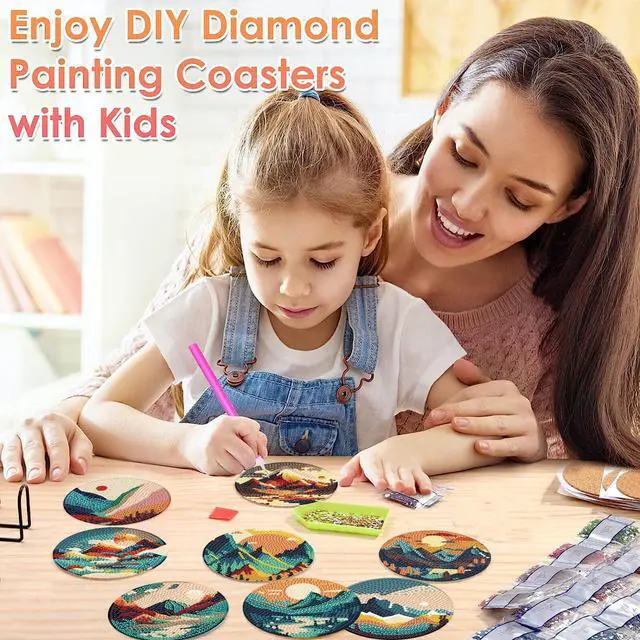 Alt view image 6 of 6 - ijbnhd 8 Pcs Sunset Diamond Painting Coasters with Holder 4X4inch | Abstract Landscape Diamond Art Coasters Diamond Painting Kits for Beginners, Adults Art Craft Supplies