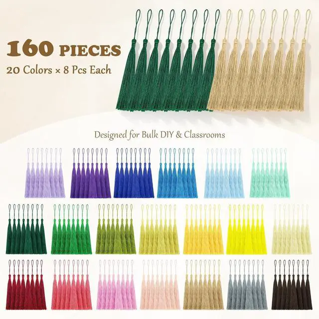 Alt view image 4 of 7 - 160 Pack Bulk Bookmark Tassels, 5 Inch Soft Silky Tassels with Loops, 20 Colors for Bookmarks, DIY Crafts & Keychain Making, Multi-Color Tassel Set