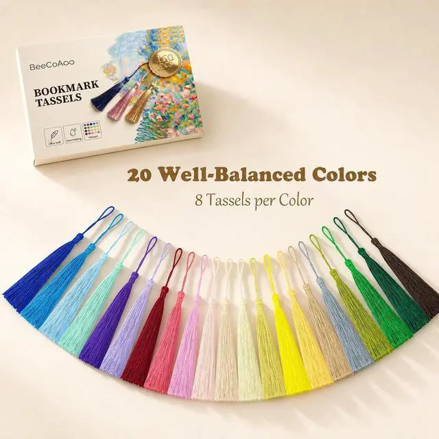 Alt view image 6 of 7 - 160 Pack Bulk Bookmark Tassels, 5 Inch Soft Silky Tassels with Loops, 20 Colors for Bookmarks, DIY Crafts & Keychain Making, Multi-Color Tassel Set