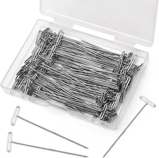 Main image of 120 Pcs 2 Inch T-Pins Wig Pins Sewing T-Pins Straight Pins | Wig T Pins for Foam Head, Straight Pins for Blocking Crochet Sewing, Craft, Quilting, Office, Wall, Wig Making, Crocheting