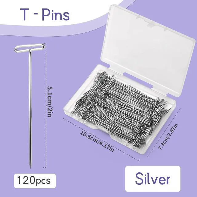 Alt view image 2 of 7 - 120 Pcs 2 Inch T-Pins Wig Pins Sewing T-Pins Straight Pins | Wig T Pins for Foam Head, Straight Pins for Blocking Crochet Sewing, Craft, Quilting, Office, Wall, Wig Making, Crocheting