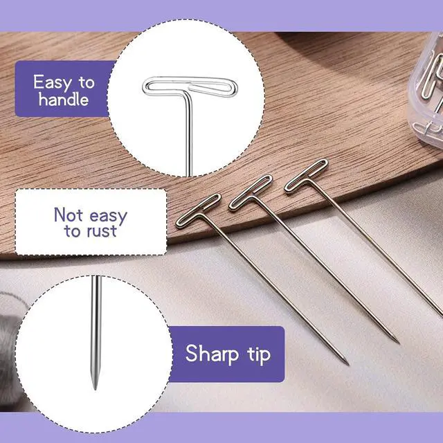 Alt view image 3 of 7 - 1 Inch 120 Pcs T Pins, Sewing Pins Wig pins Knitting Supplies | Sewing Pins for Wigs, Blocking Knitting, Modelling, Wig Making and Crafts, Stainless Steel Head Pins for Jewelry Making