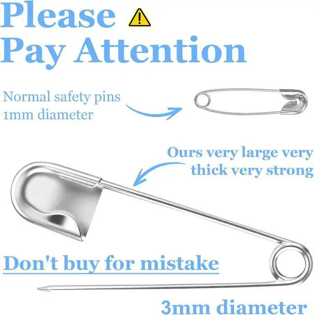 Alt view image 3 of 7 - AZUREAL 5 Inch Jumbo Oversized Safety Pins 7P, Giant Heavy Duty Stainless Steel Extra Large Safety Pins, for Blanket Leather Canvas Outdoor Craft Laundry (Silver)