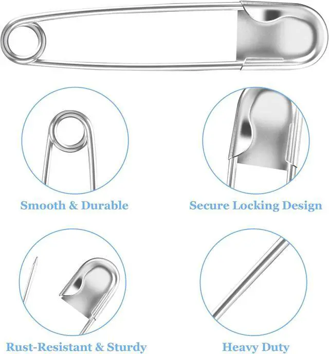 Alt view image 4 of 7 - AZUREAL 5 Inch Jumbo Oversized Safety Pins 7P, Giant Heavy Duty Stainless Steel Extra Large Safety Pins, for Blanket Leather Canvas Outdoor Craft Laundry (Silver)