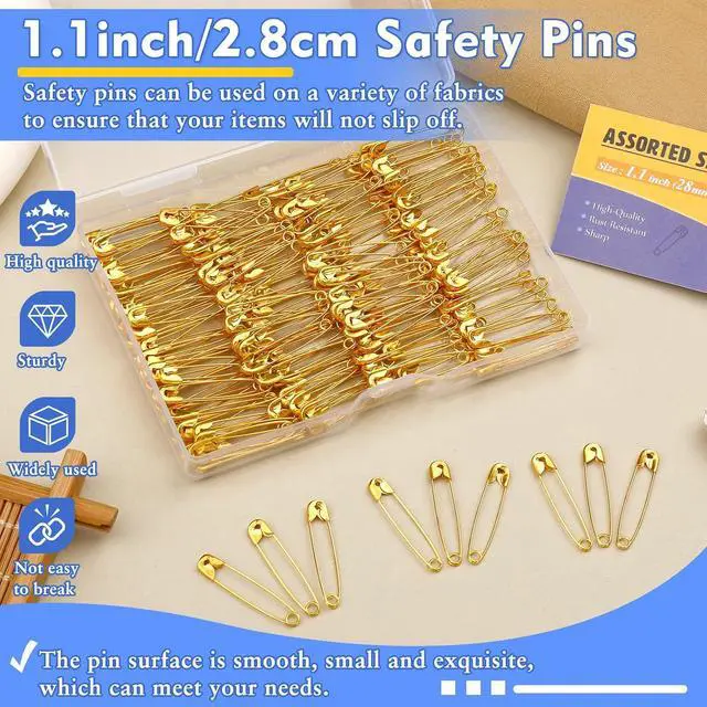 Alt view image 4 of 7 - Mnuizu 1.1inch/28mm Small Safety Pins, 200Pcs Gold Safety Pins for Clothes | Heavy Duty Safety Pins, Mini Saftey Pin for Sewing, Craft, Fashion Accessories Making with Storage Box