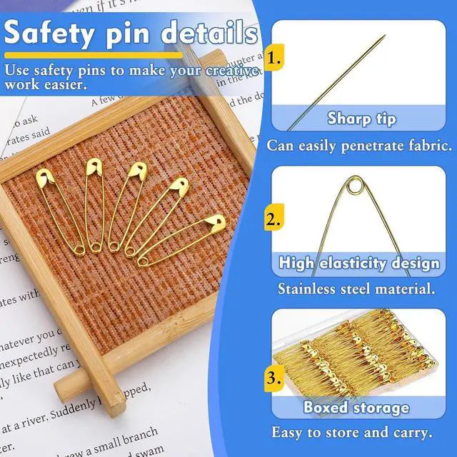 Alt view image 3 of 7 - Mnuizu 1.1inch/28mm Small Safety Pins, 200Pcs Gold Safety Pins for Clothes | Heavy Duty Safety Pins, Mini Saftey Pin for Sewing, Craft, Fashion Accessories Making with Storage Box