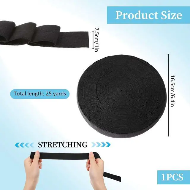 Alt view image 2 of 7 - Wide Elastic Ribbon Band 25 Yard 1'' Solid Color Sewing Fold Over Elastic Stretch Ribbon Elastic Band for Sewing Fold Over Elastic 1 Inch Cotton Tape Trim for Sewing Waistband Hair Ties(Black)