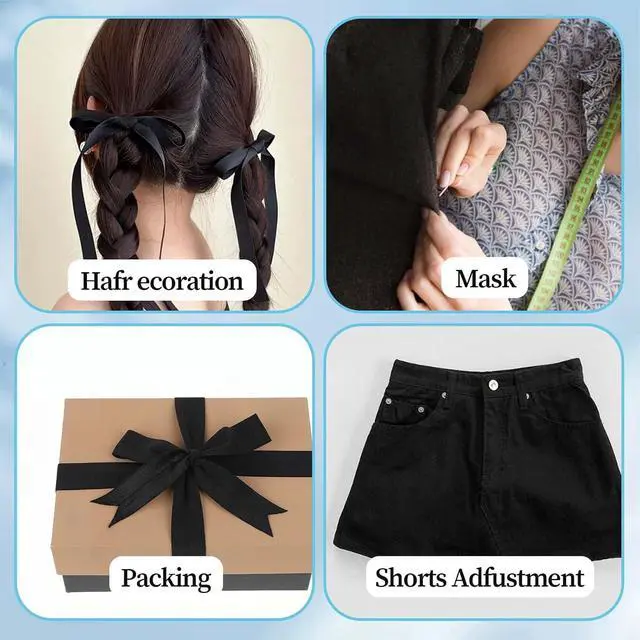 Alt view image 4 of 7 - Wide Elastic Ribbon Band 25 Yard 1'' Solid Color Sewing Fold Over Elastic Stretch Ribbon Elastic Band for Sewing Fold Over Elastic 1 Inch Cotton Tape Trim for Sewing Waistband Hair Ties(Black)