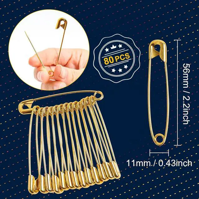 Alt view image 2 of 6 - 80PCS Large Safety Pins Gold Safety Pins, 2.25inch/56mm Metal Clothes Pin for Art Crafting,Sewing,Jewelry Making