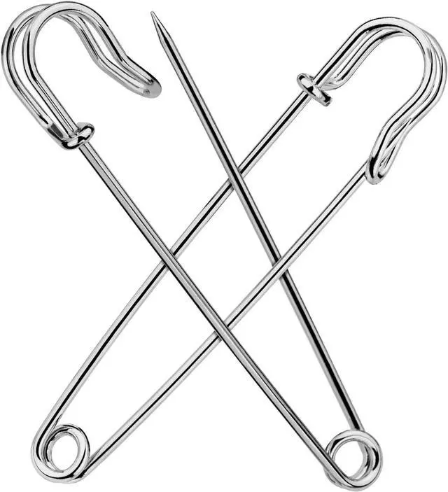 Main image of Large Safety Pins 15 Pack Heavy Duty Safety Pins 4 Inch Silvery | Giant Stainless Steel Heavy Duty Safety Pins for Clothes, Diapers, Blankets, Laundry, Leather Canvas, DIY Crafts