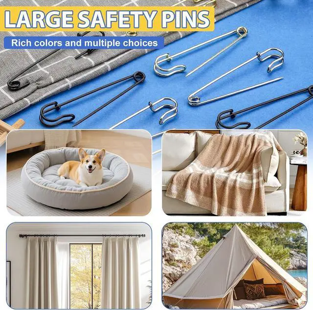 Alt view image 6 of 7 - Large Safety Pins 15 Pack Heavy Duty Safety Pins 4 Inch(100mm) | Rust Resistant Heavy Duty Safety Pins for Clothes, Diapers, Blankets, Laundry, Leather Canvas, DIY Crafts Golden
