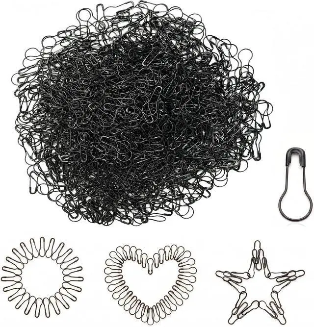 Main image of 1000 Pcs Gourd Safety Pins Metal Sewing & Craft Accessories MultiColor/Gold/Black Knit Stitch Markers DIY Fastening Bulb Clips Small Size 22mm/0.87 Inch (Black)