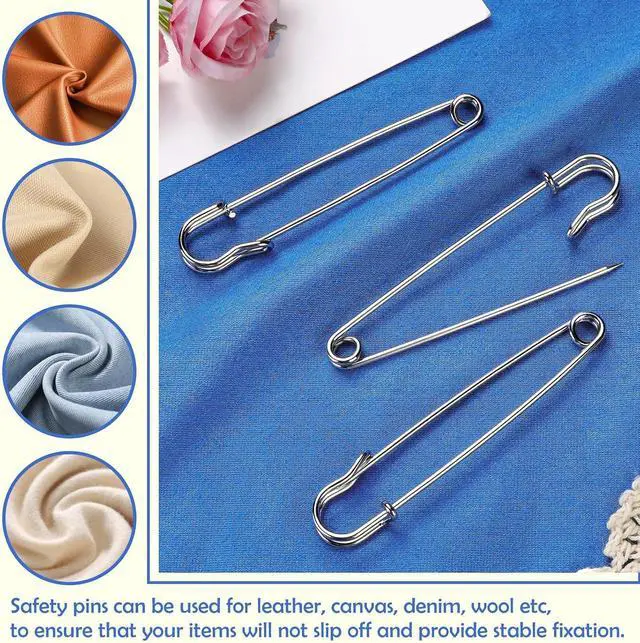 Alt view image 4 of 7 - Large Safety Pins, 20 Pack Heavy Duty Safety Pins 3 Size 2" 3" 4" | Stainless Steel Safety Pin for Clothes, Blankets, Laundry, Leather Canvas, DIY Crafts (Silver)