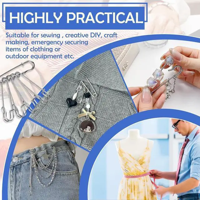 Alt view image 7 of 7 - Large Safety Pins, 20 Pack Heavy Duty Safety Pins 3 Size 2" 3" 4" | Stainless Steel Safety Pin for Clothes, Blankets, Laundry, Leather Canvas, DIY Crafts (Silver)