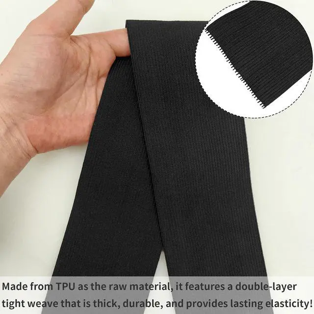 Alt view image 4 of 6 - PAMIR TONG 3inch Black Elastic Band 5yd for Sewing for Sewing | Soft & durable wide heavy-duty stretch for waistbands