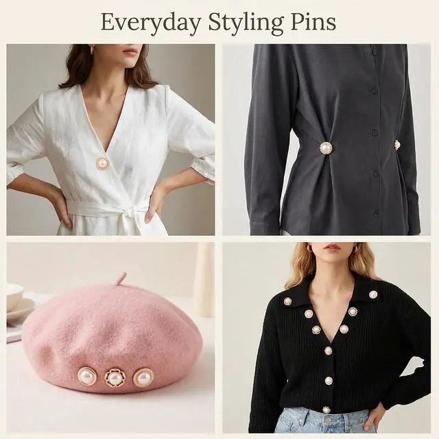 Alt view image 4 of 7 - 38 Pcs Pearl Crystal Brooch Safety Pins, Waist Tightener For Women | Alloy, Faux Pearl And Crystal; Adjust Loose Clothes; Decorative For Dresses, Hats, Scarves And Bags