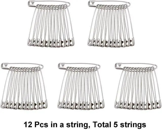 Alt view image 5 of 5 - YiwerDer 60PCS Large Safety Pins, Durable, Rust-Resistant Nickel Plated Steel Pins Size 4, 2.2inch /55mm